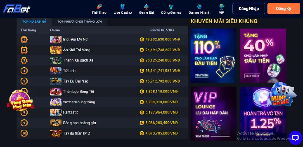 Nạp tiền vào tài khoản gavip999 để bắt đầu cược